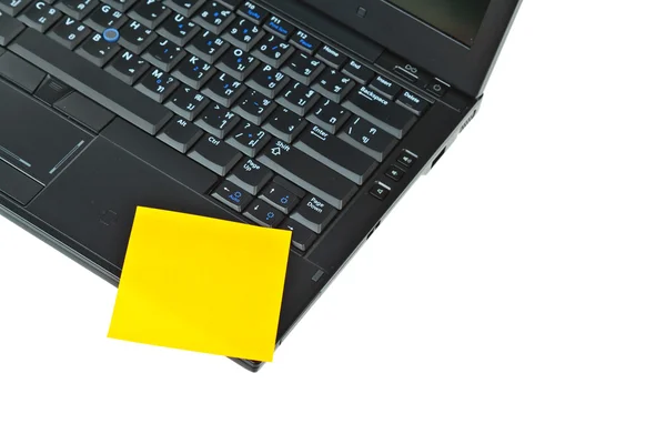 Laptop portátil aislado en blanco con postits en él —  Fotos de Stock