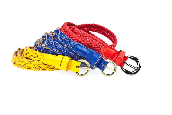 Amarillo, rojo, cinturón azul sobre fondo whtie —  Fotos de Stock