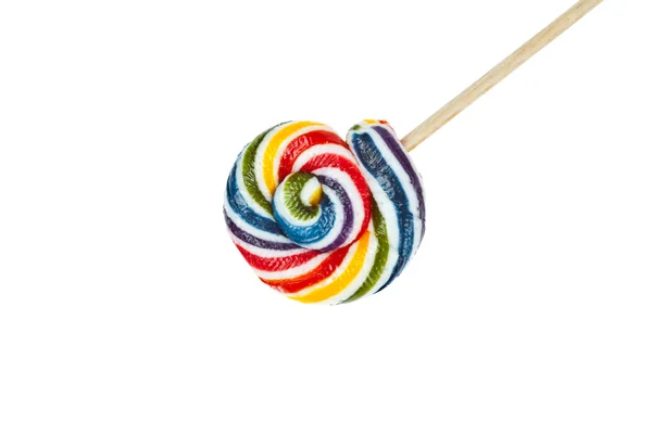 Groep van kleurrijke spiraal lollipop geïsoleerd op witte achtergrond — Stockfoto
