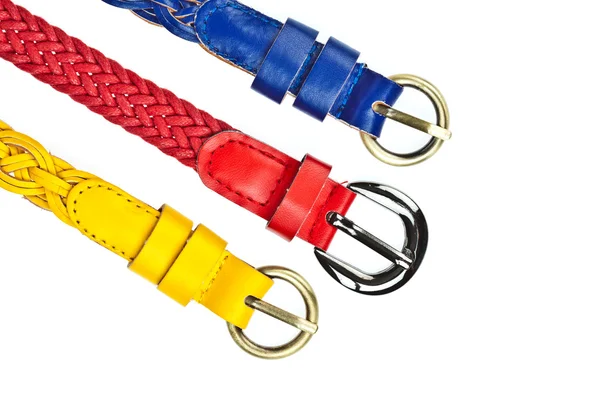 Amarillo, rojo, cinturón azul sobre fondo whtie —  Fotos de Stock