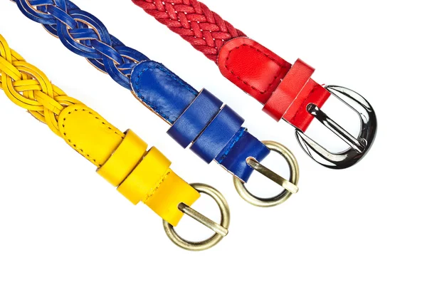 Amarillo, rojo, cinturón azul sobre fondo whtie — Foto de Stock