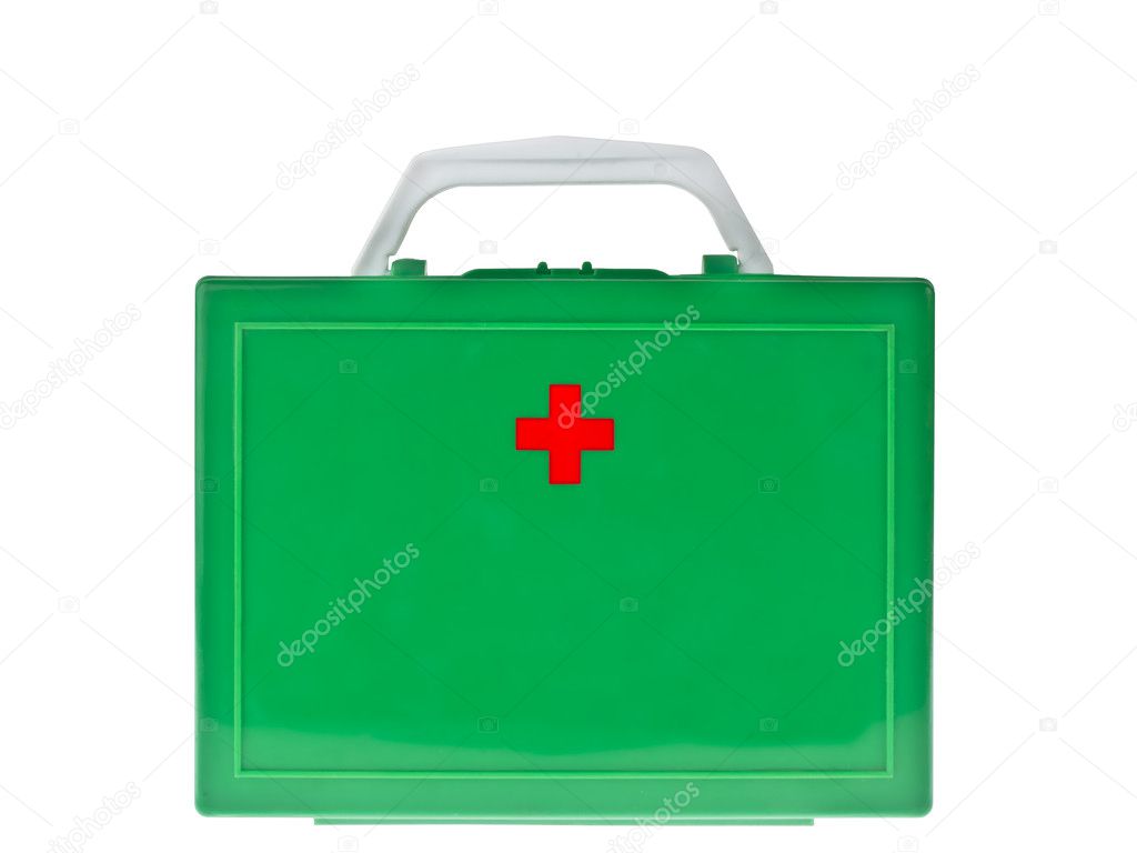 Green first aid kit box against a white background