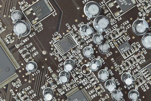 Il circuito stampato con componenti elettronici macro backg — Foto Stock