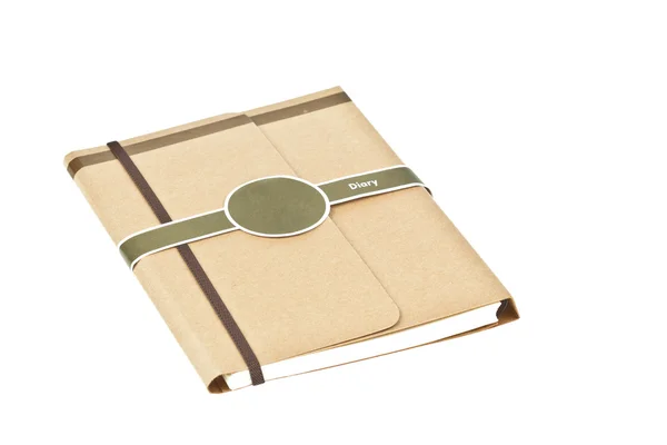 Pamiętnik książka na białym tle notatka brązowy — Zdjęcie stockowe