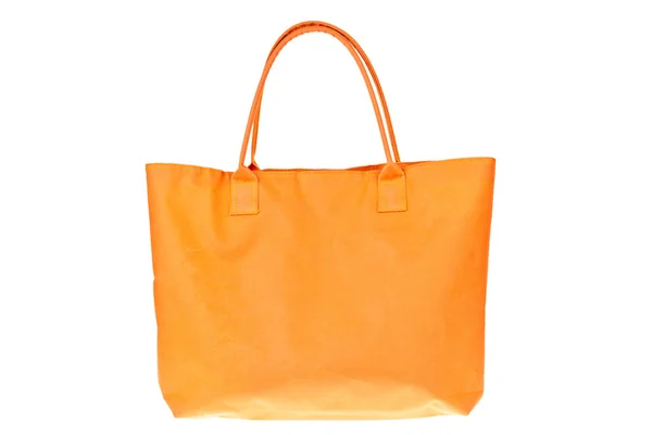 Beyaz izole arka planda turuncu renkli pamuk çanta. — Stok fotoğraf