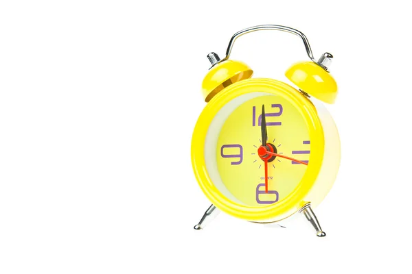 Ρολόι, κίτρινο ρολόι, προβολή 9.00, απομονωμένη — Φωτογραφία Αρχείου
