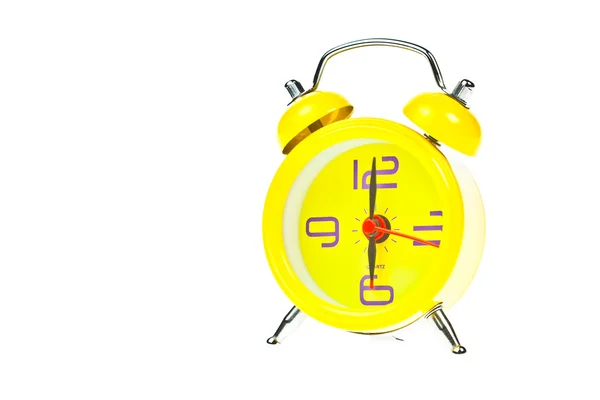 Часы, Желтые часы, показывающие девять часов, изолированные — стоковое фото