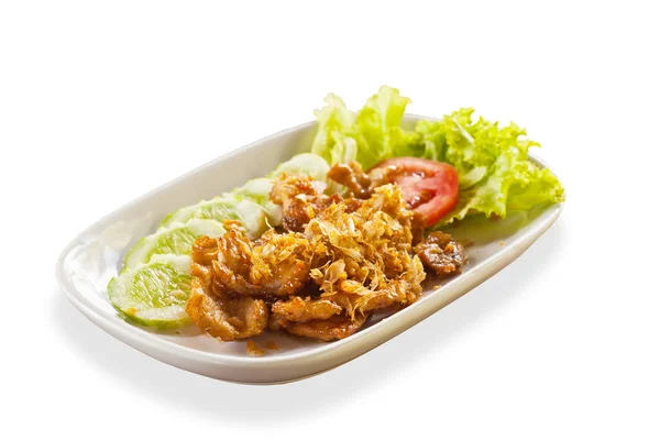 Tajskie jedzenie, wieprzowina z czosnkiem na talerzu — Zdjęcie stockowe