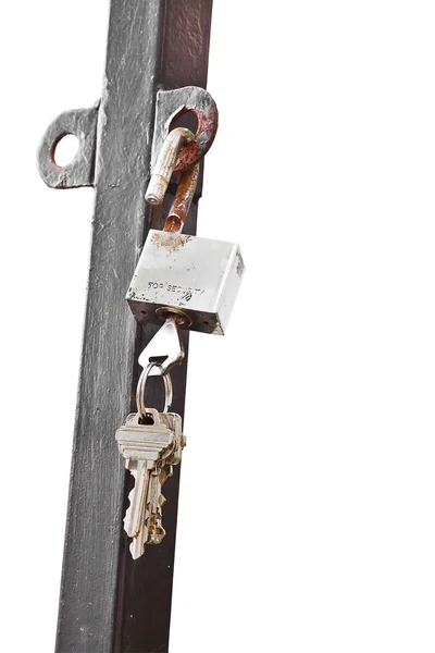 Chave e desbloqueado cadeado aberto isolado — Fotografia de Stock