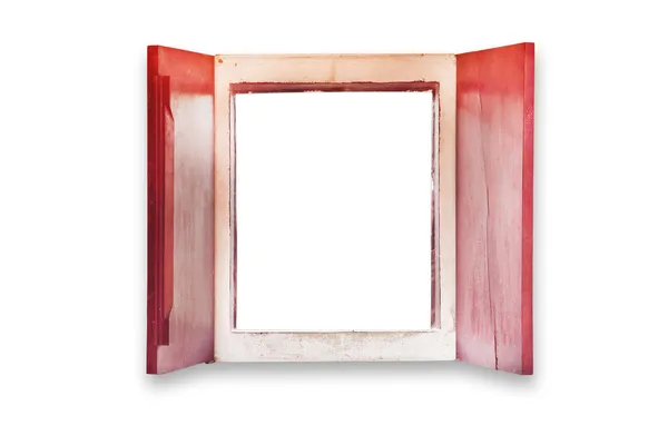 Červené dřevěné okno na izolované na bílém pozadí — Stock fotografie