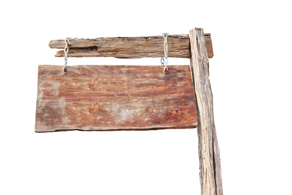 Dřevo znamení: prázdný kus dřeva visí z řetězce — Stock fotografie