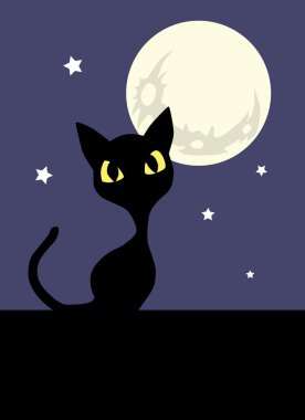 Black Cat and Full Moon clipart