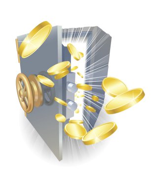 Safe with gold coins flying out clipart