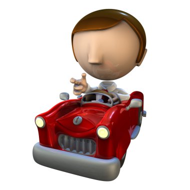 3d business man character in a red car clipart