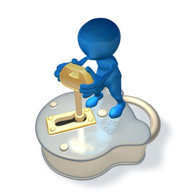 3d character with padlock and key clipart