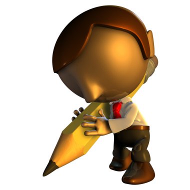 3d business man character with pencil clipart