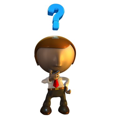 3d business man character with question mark clipart