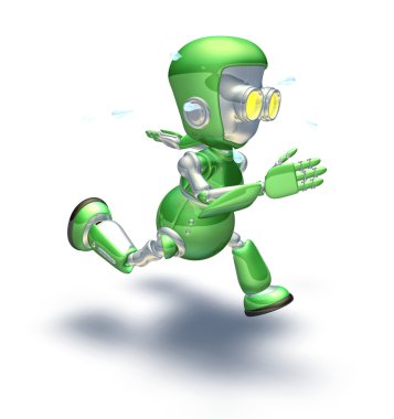 Cute green metal robot character running a sprint clipart