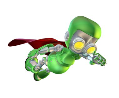 Cute green metal robot superhero character clipart