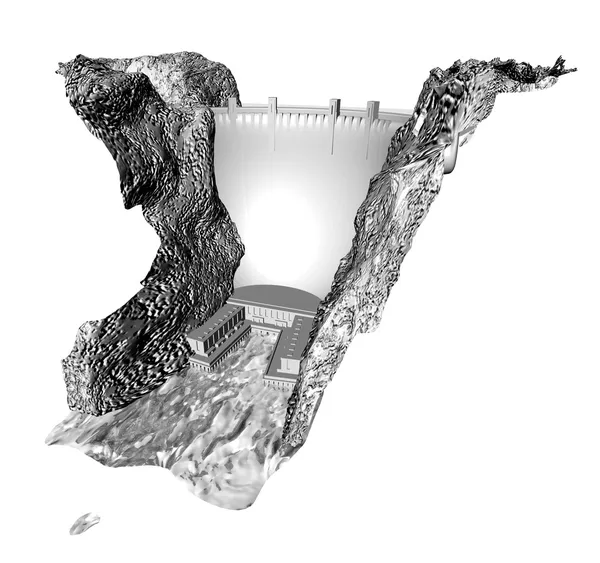 3D greyscale dam — Stockfoto