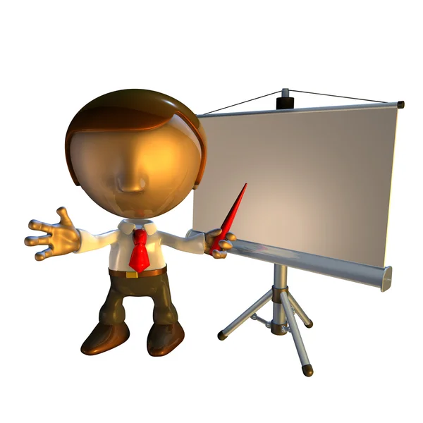 3D-business man karakter met presentatieapparatuur — Stockfoto
