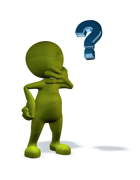 3d rendered character with question mark — Stock Photo, Image