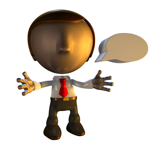 3d business man character with speech bubble — Stock Photo, Image