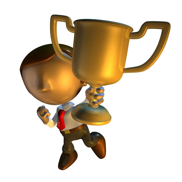 3d business man character holding a trophy — Stock Photo, Image