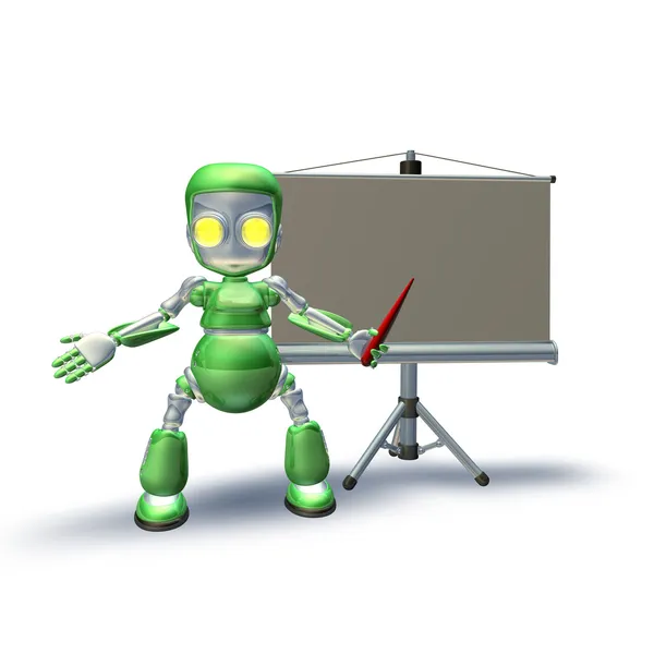 En söt 3d robot karaktär ger presentation — Stockfoto