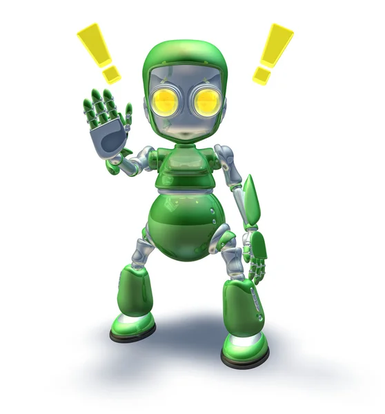 Cute green friendly robot mascot showing — Zdjęcie stockowe