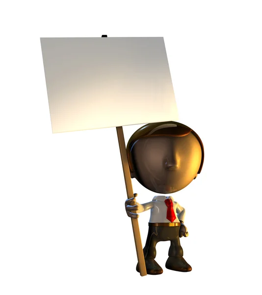 3d business man character standing holding sign — Stock Photo, Image