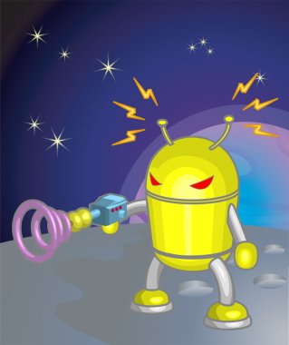 robot moon illustration clipart