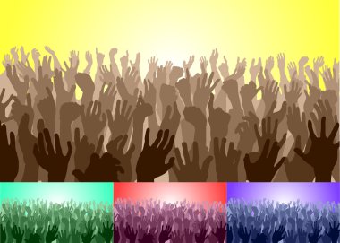 crowd with their hands up clipart