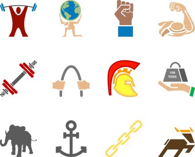 Conceptual icon set relating to strength clipart