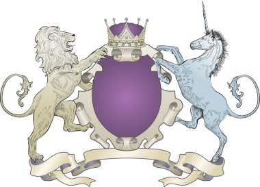 shield coat of arms lion, unicorn, crown clipart