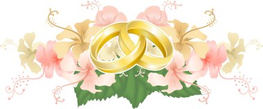 Wedding designg intertwined wedding rings and hibiscus clipart