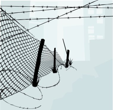 Chain Link Fence and Barbed Wire Vector Illustration clipart