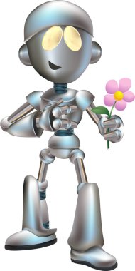 Illustration of love struck robot with flower clipart