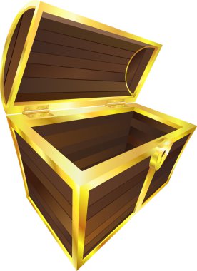 Empty wooden treasure or pirate chest clipart