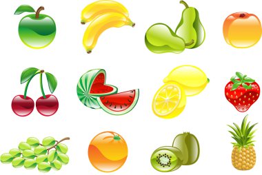 Gorgeous shiny fruit icon set clipart