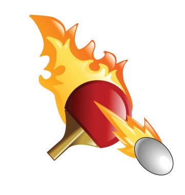 flaming ping pong bat and ball clipart