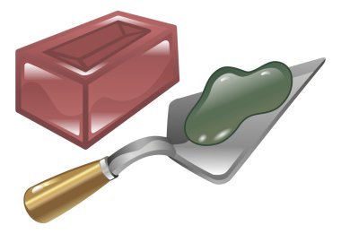Brick mortar and trowel illustration vector