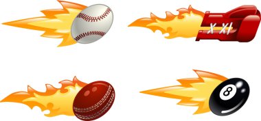 Glossy flaming sport icons clipart