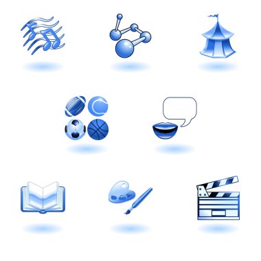 Blue glossy category education web icons clipart