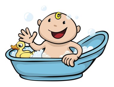 Happy cute baby bath time clipart