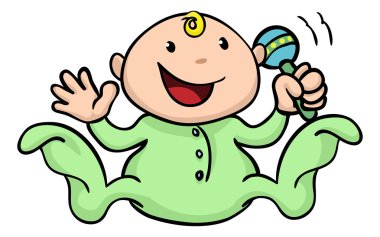 Happy cute baby playing with rattle clipart