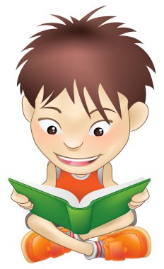 young boy reading a book clipart