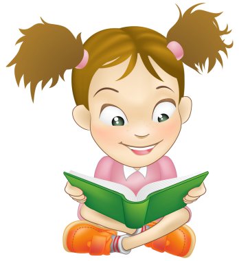 Illustration young girl reading book clipart