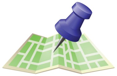 Illustration of a street map with drawing push pin clipart