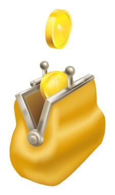 Gold change coins dropping into a purse clipart